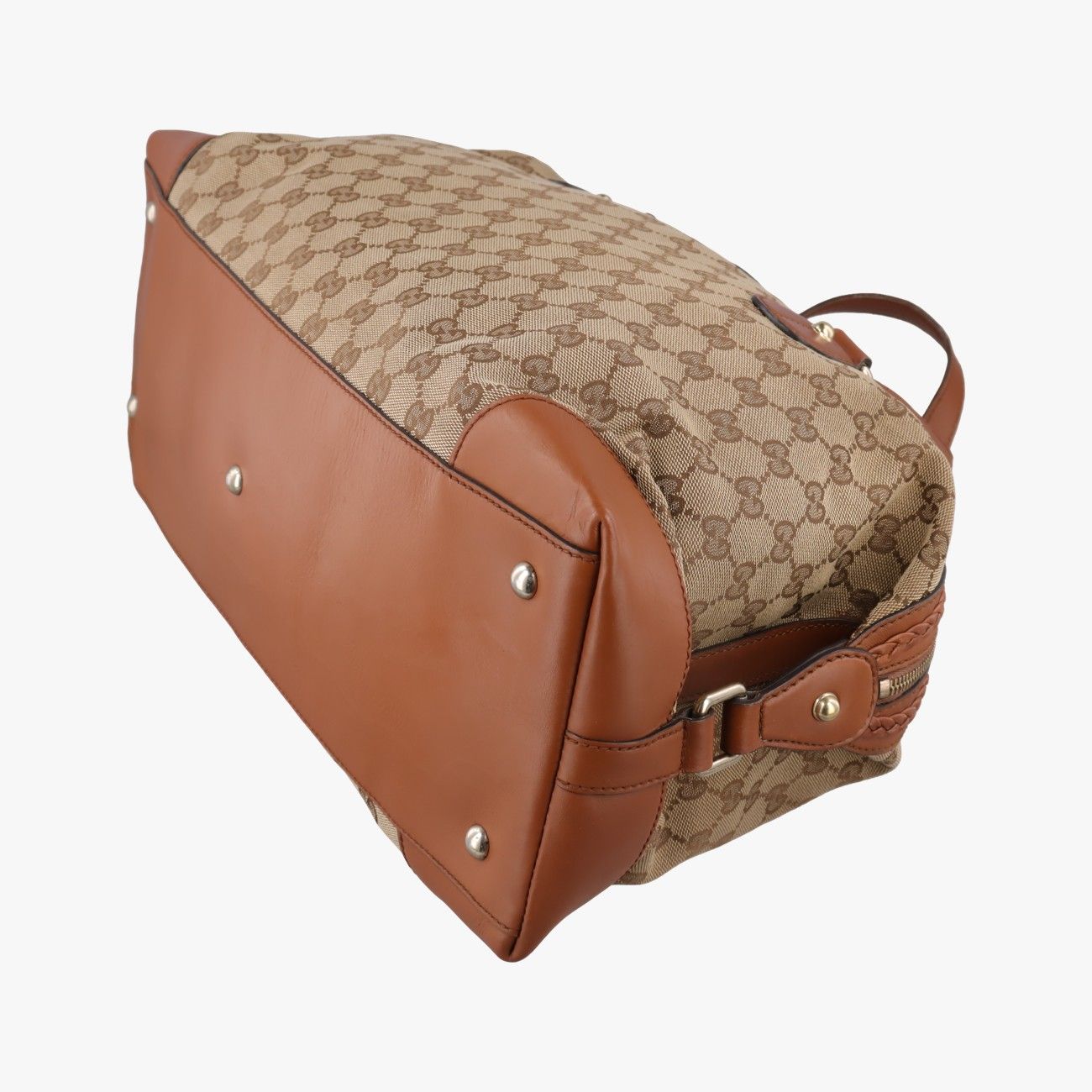 Gucci Cles Brown Canvas Leather Handbag — view 6