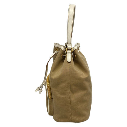 Prada Handbag Logo Jacquard Beige White Drawstring Ribbon Leather — view 4