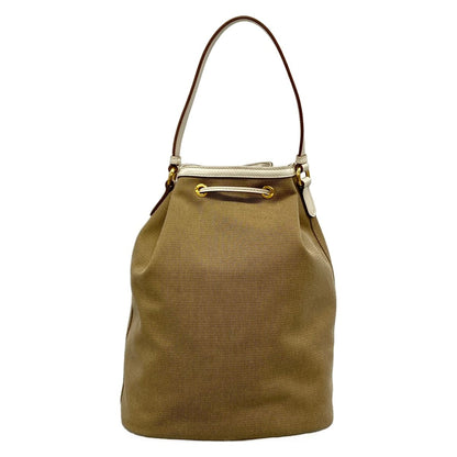 Prada Handbag Logo Jacquard Beige White Drawstring Ribbon Leather — view 3