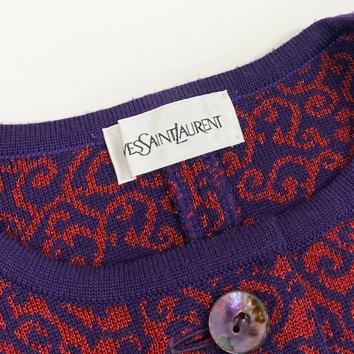 Saint Laurent Knit Cardigan Lame All Over Pattern Bicolor M Purple Red Wool — view 9