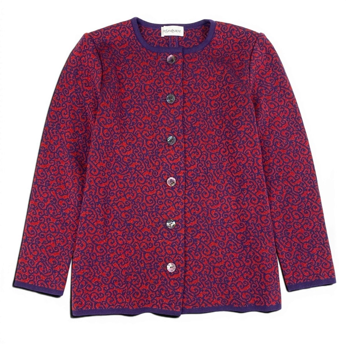 Saint Laurent Knit Cardigan Lame All Over Pattern Bicolor M Purple Red Wool — view 2
