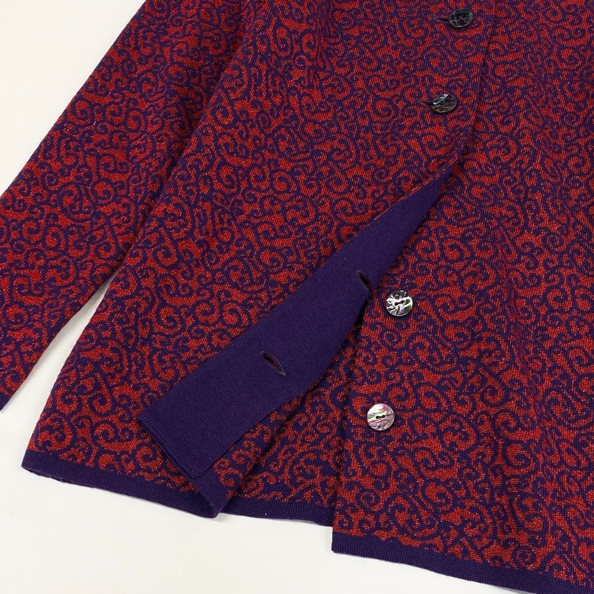 Saint Laurent Knit Cardigan Lame All Over Pattern Bicolor M Purple Red Wool — view 7