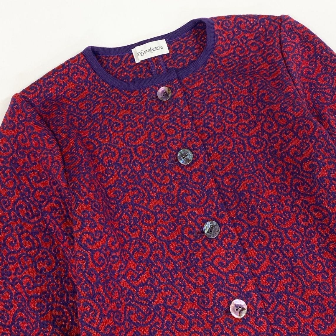 Saint Laurent Knit Cardigan Lame All Over Pattern Bicolor M Purple Red Wool — view 5