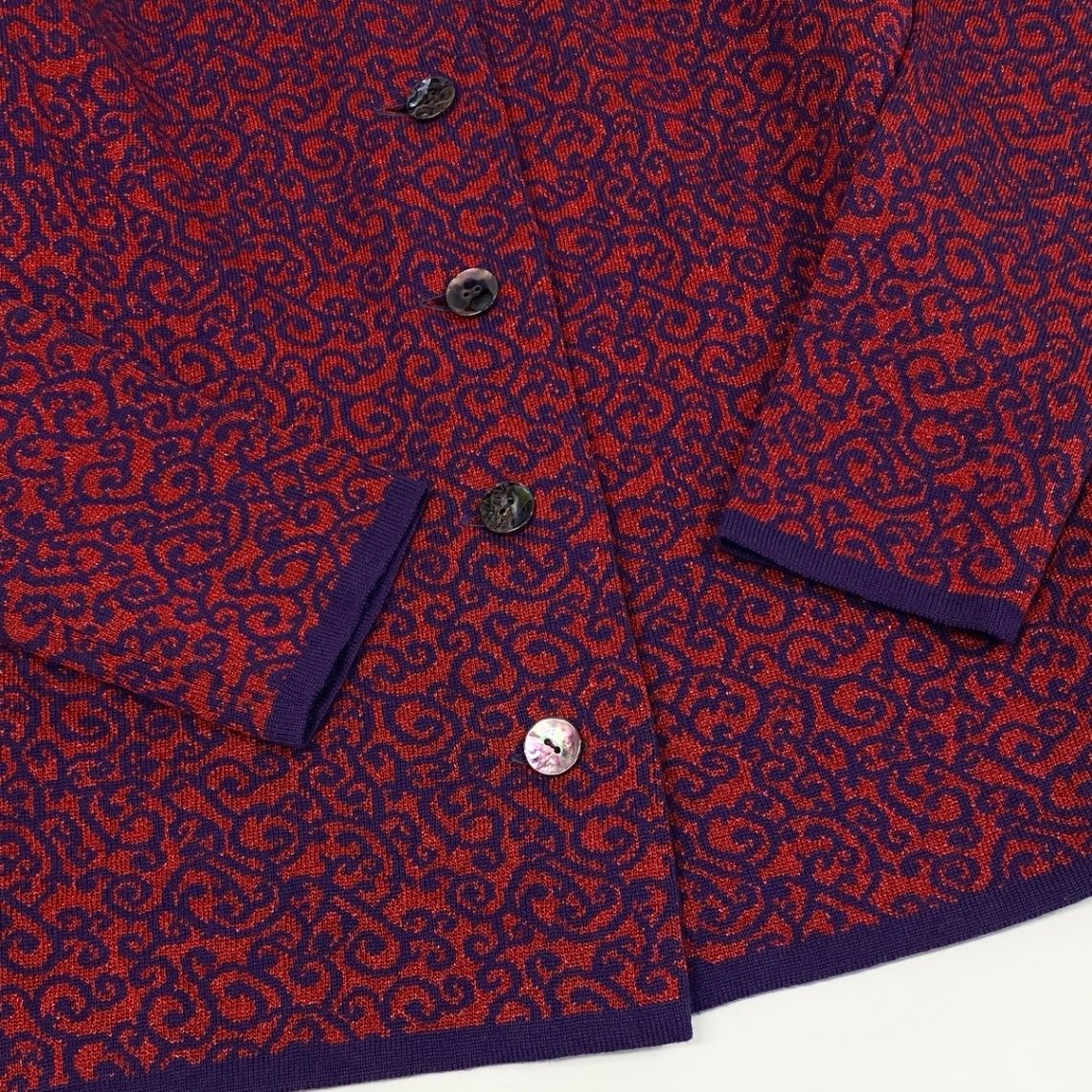 Saint Laurent Knit Cardigan Lame All Over Pattern Bicolor M Purple Red Wool — view 6