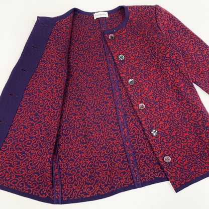 Saint Laurent Knit Cardigan Lame All Over Pattern Bicolor M Purple Red Wool — view 4