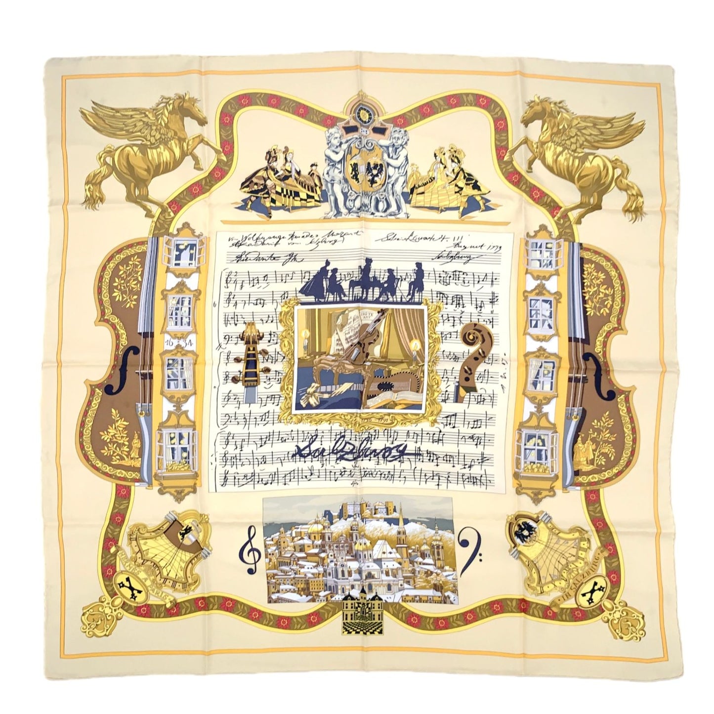 Hermes Carre 90 in Salzburg Yellow Orange Scarf Silk