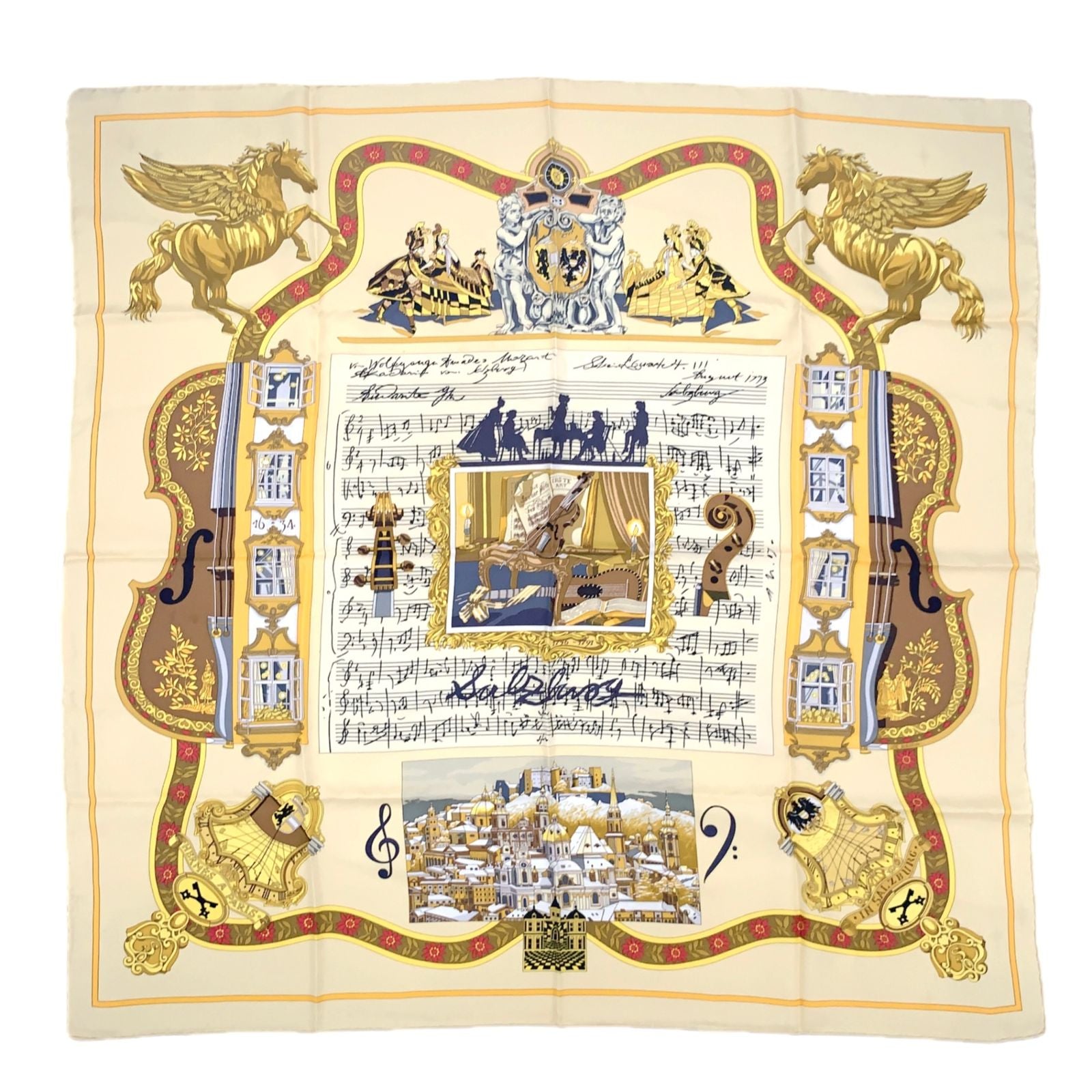 Hermes Carre 90 in Salzburg Yellow Orange Scarf Silk