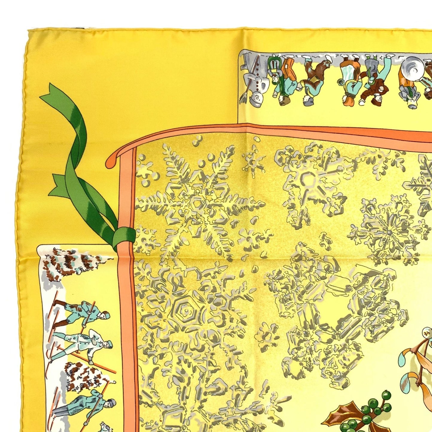 Hermes Carre 90 Neige D'antan Last Year's Snow Yellow Christmas Silk Scarf — view 2