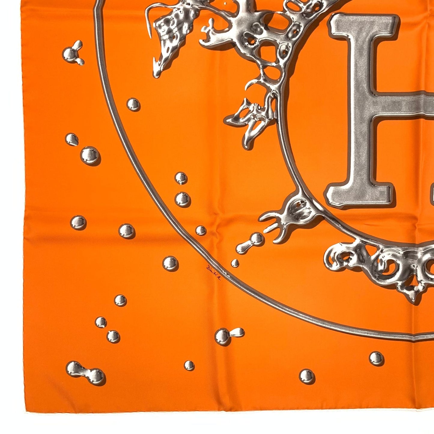 Hermes Carre 90 Vif Argent Silver Drop Orange Silk Scarf — view 7