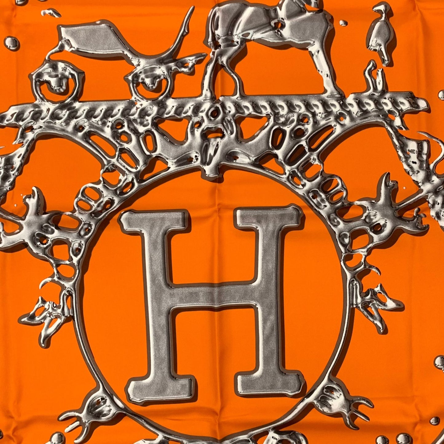 Hermes Carre 90 Vif Argent Silver Drop Orange Silk Scarf — view 8