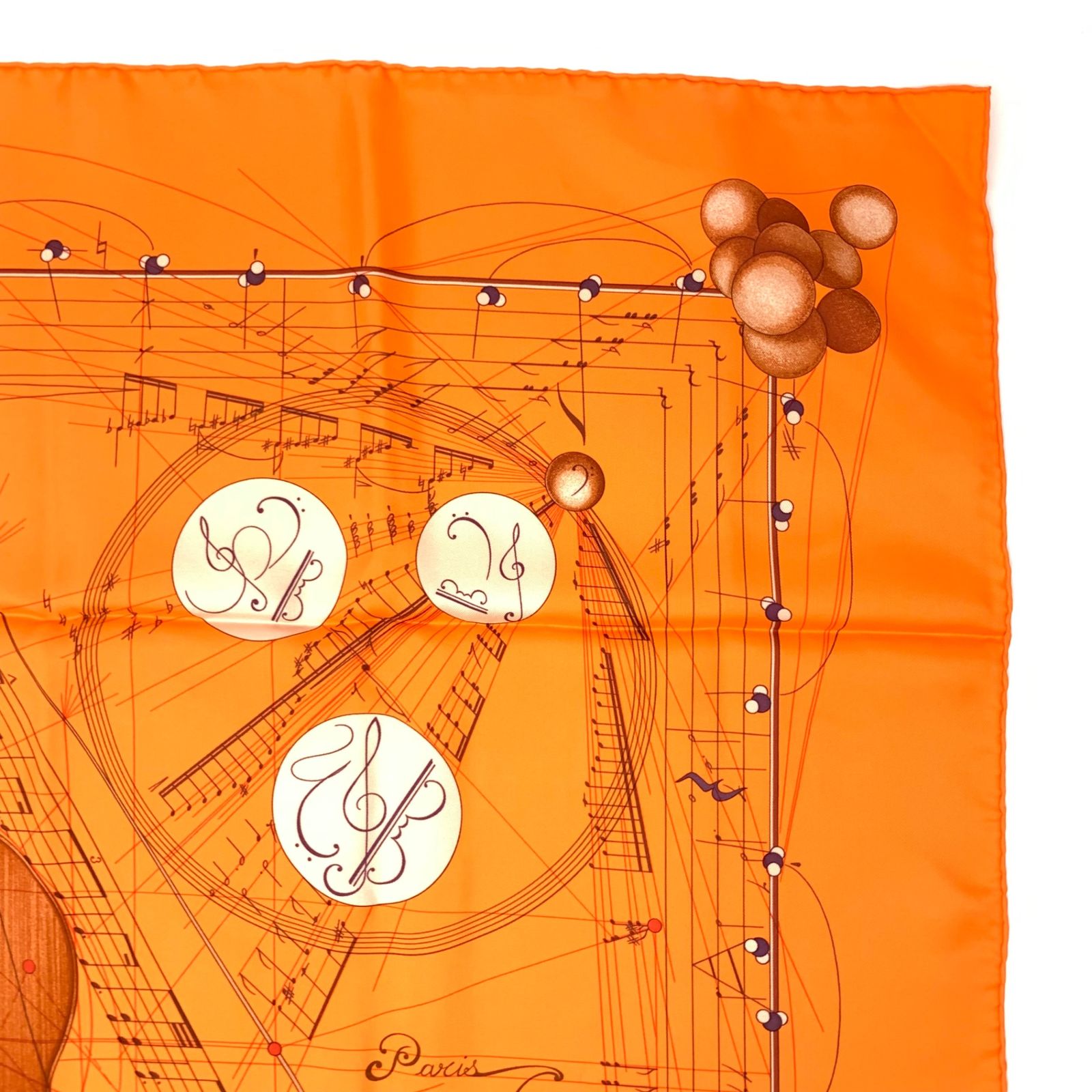 Hermes Carre 90 la Musique Des Spheres Music Played by Orange Violin Silk Scarf — view 3