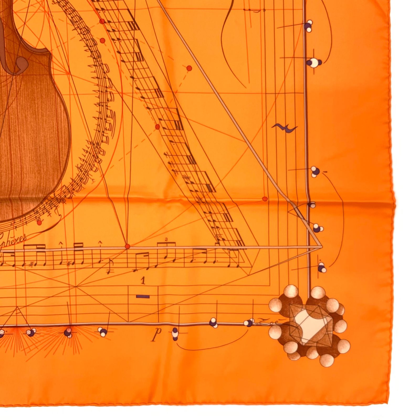 Hermes Carre 90 la Musique Des Spheres Music Played by Orange Violin Silk Scarf — view 4
