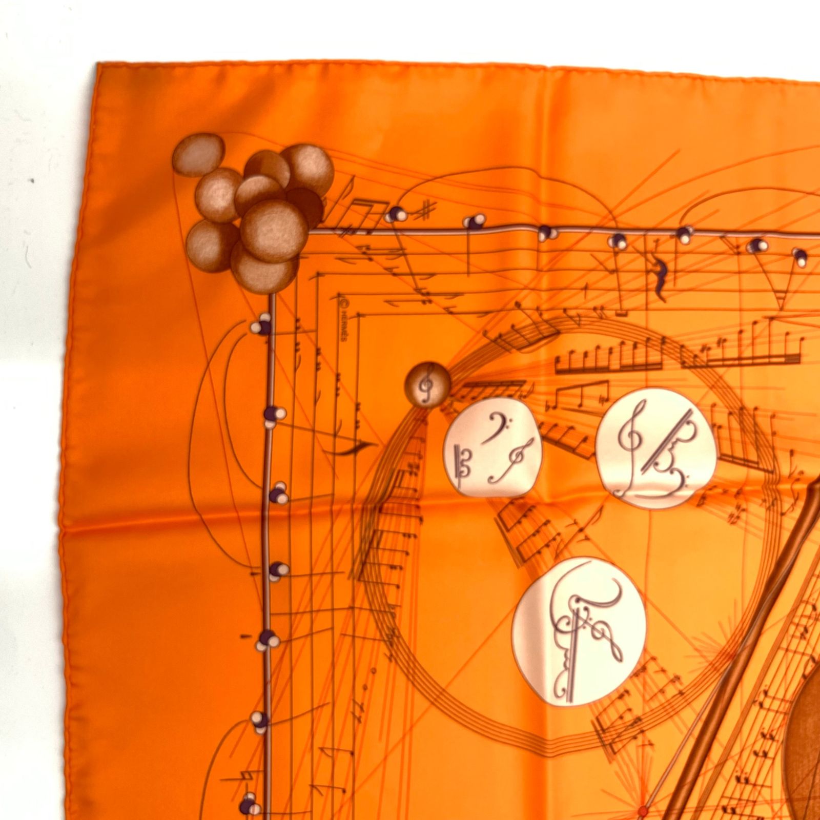 Hermes Carre 90 la Musique Des Spheres Music Played by Orange Violin Silk Scarf — view 2