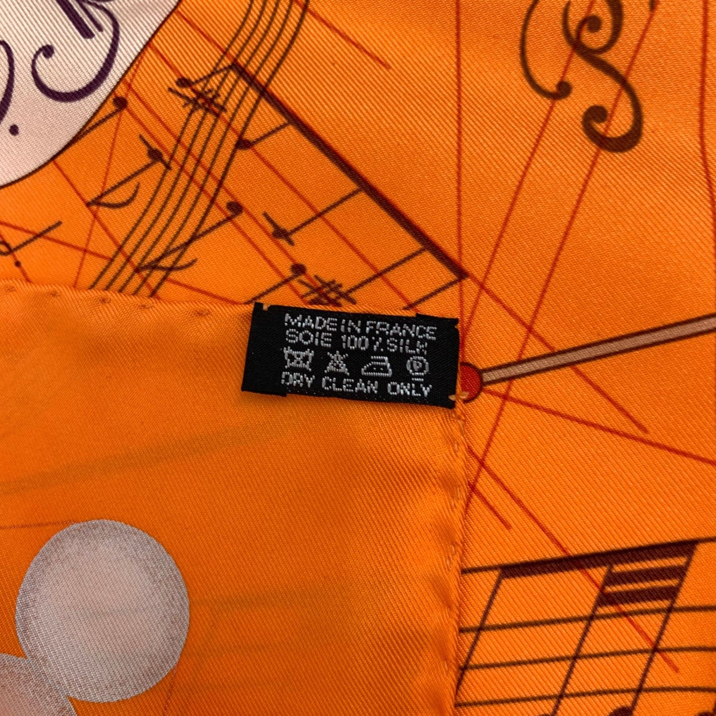 Hermes Carre 90 la Musique Des Spheres Music Played by Orange Violin Silk Scarf — view 7