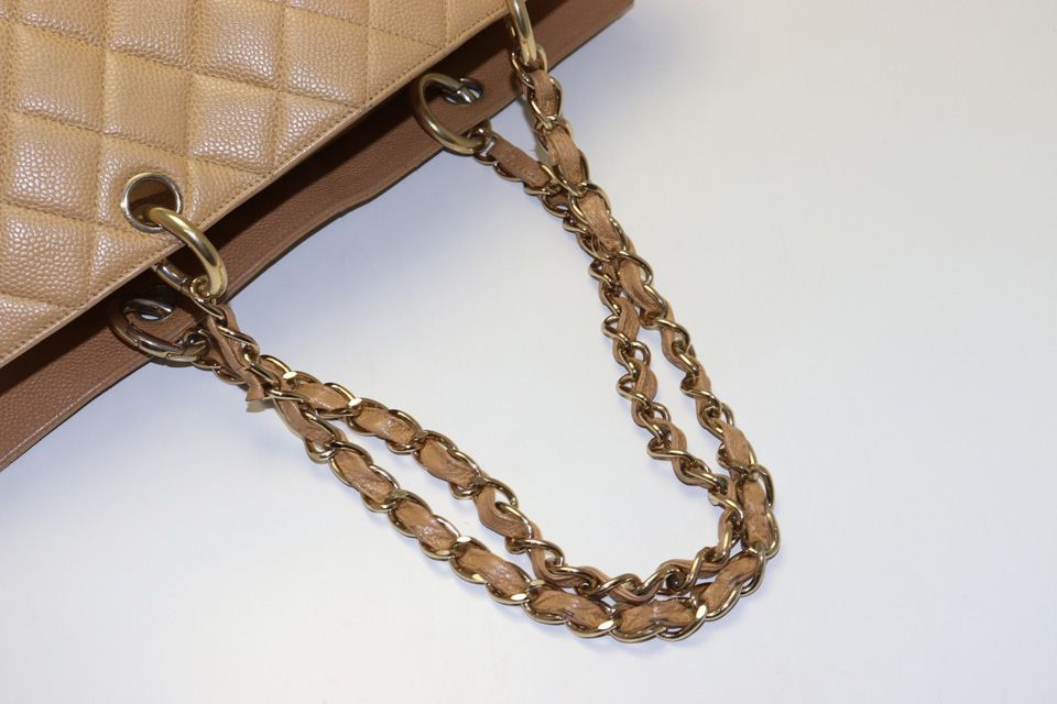 Chanel Caviar Leather Quilted Jumbo CC Logo Grand Shopping Tote GST GD Chain — view 6