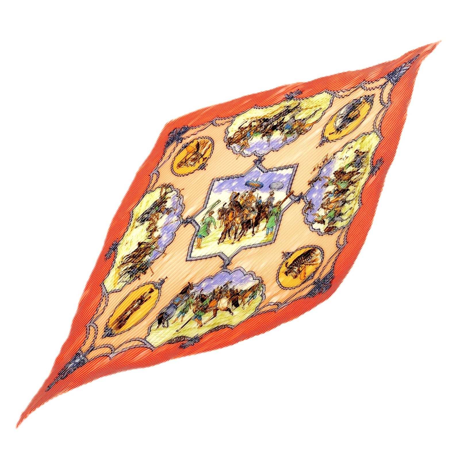 Hermes Pleated Mughal Dynasty Horse les Chevaux Des Moghols Silk Scarf