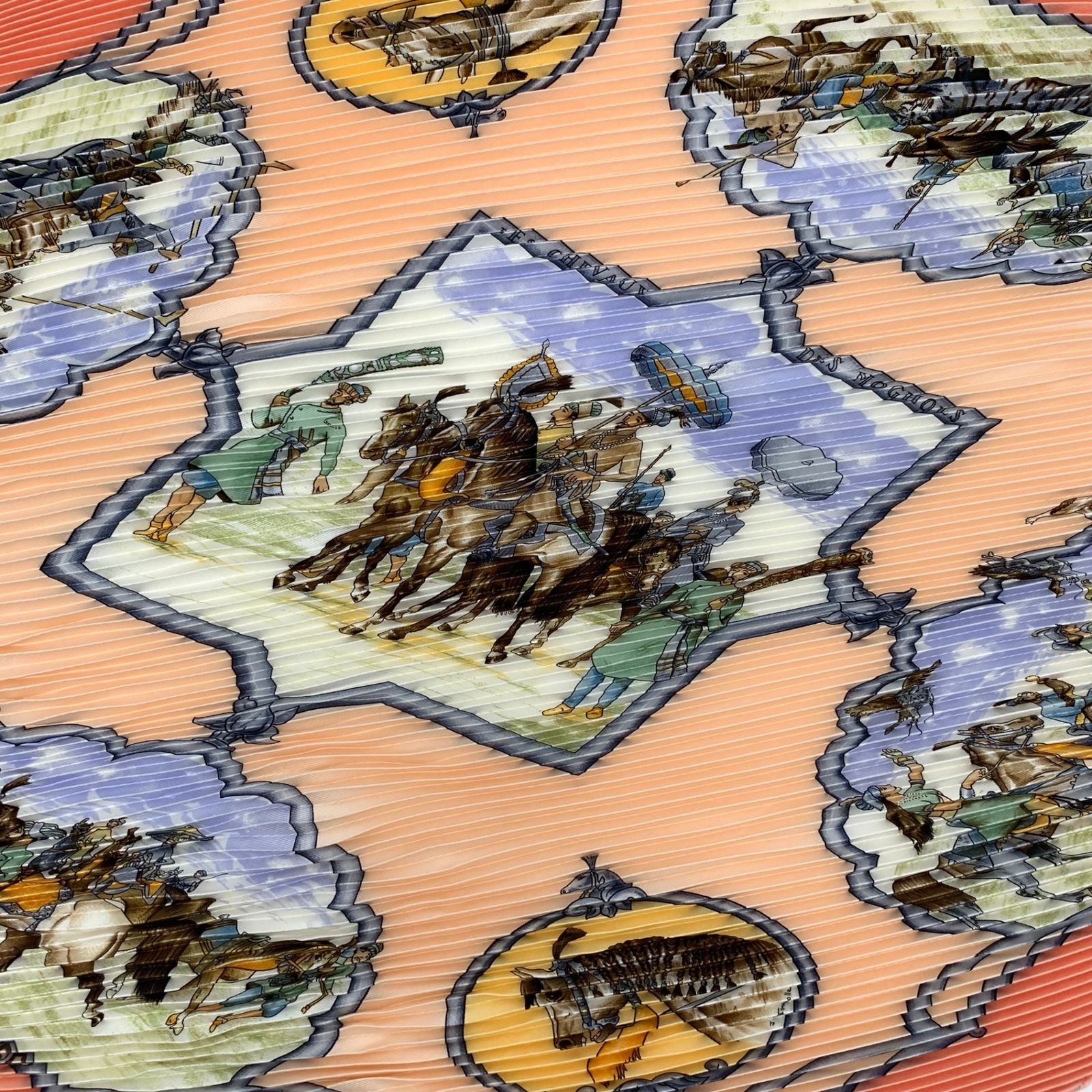 Hermes Pleated Mughal Dynasty Horse les Chevaux Des Moghols Silk Scarf — view 2