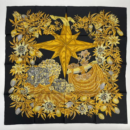 Hermes Carre 90 Passiflores Passion Flower Black Silk 100% Scarf