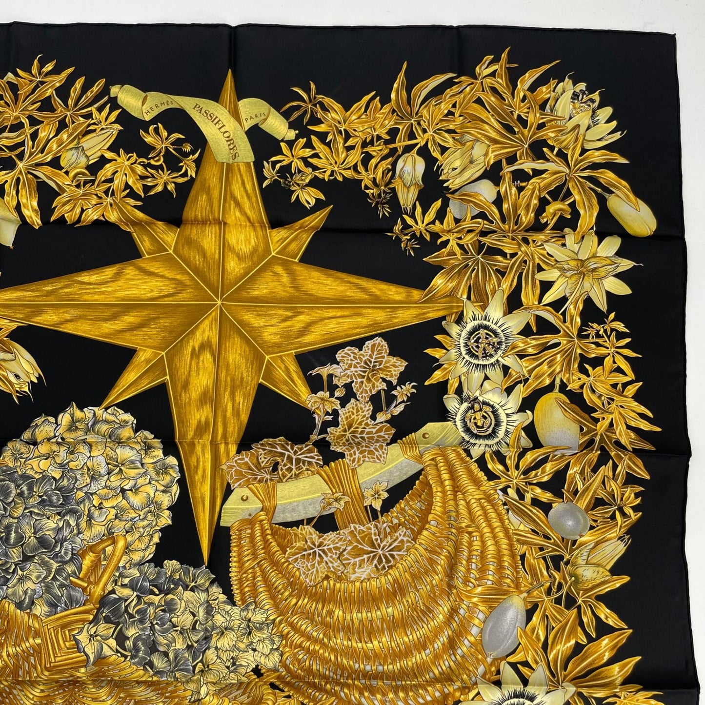 Hermes Carre 90 Passiflores Passion Flower Black Silk 100% Scarf — view 3