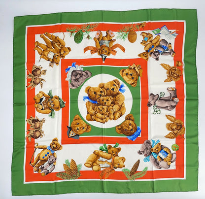 Hermes Carre 90 Confidets Descoeurs Friends of the Heart Green Multicolor Silk