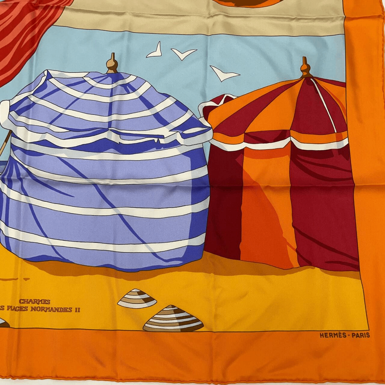 Hermes Carre 90 Des Plages the Charm of the Normandy Coast Orange Silk 100% — view 4
