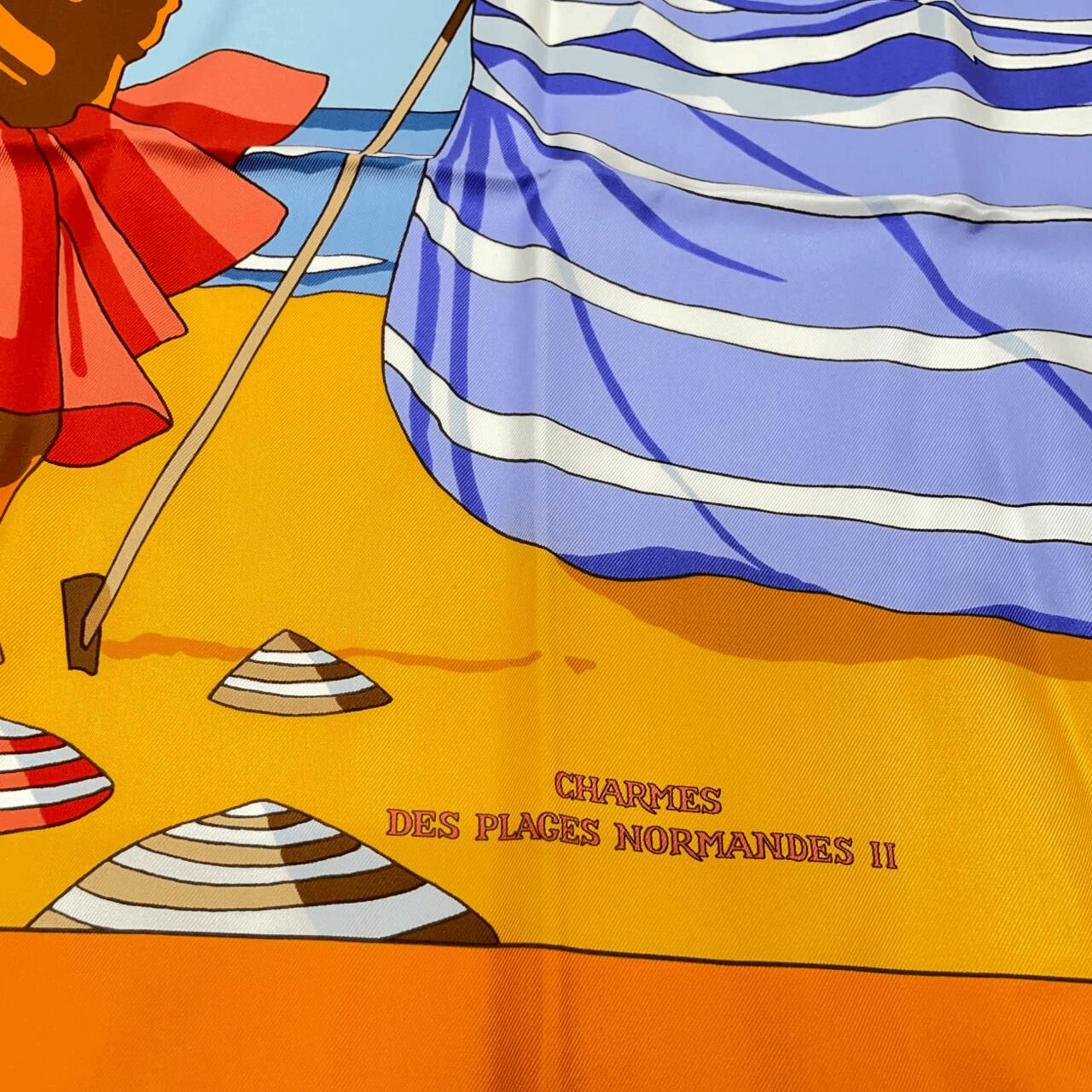Hermes Carre 90 Des Plages the Charm of the Normandy Coast Orange Silk 100% — view 6