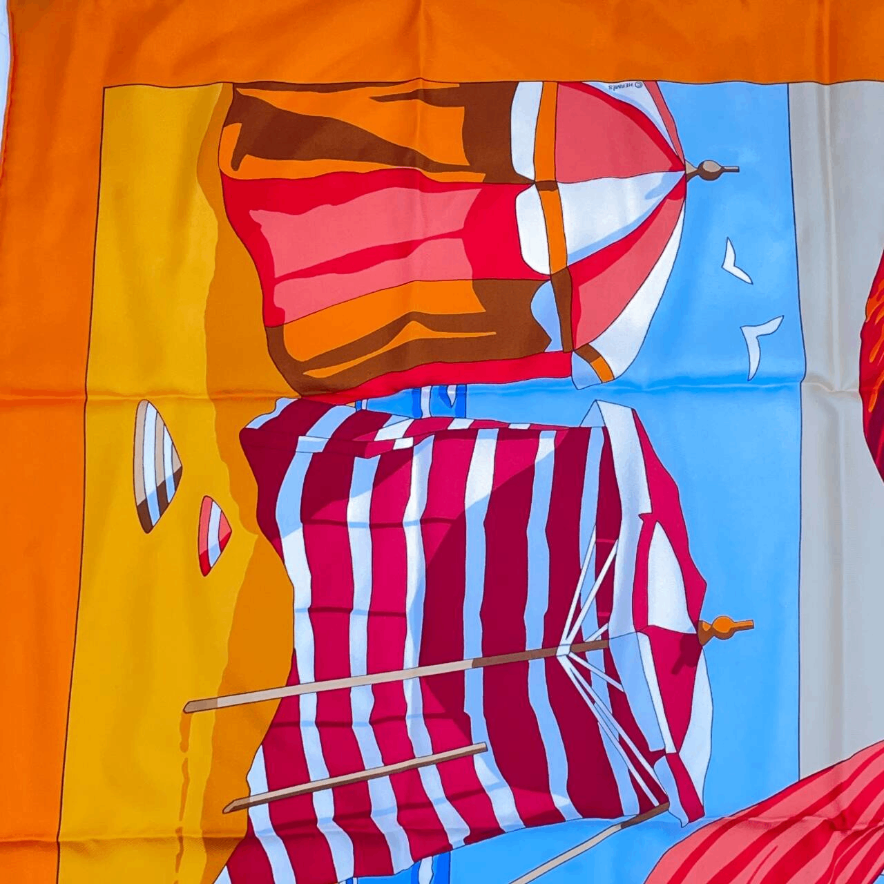 Hermes Carre 90 Des Plages the Charm of the Normandy Coast Orange Silk 100% — view 3