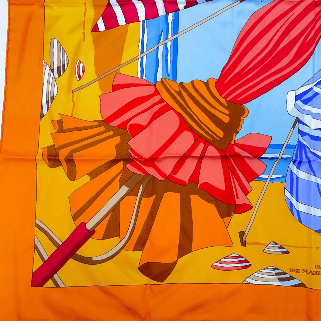 Hermes Carre 90 Des Plages the Charm of the Normandy Coast Orange Silk 100% — view 5