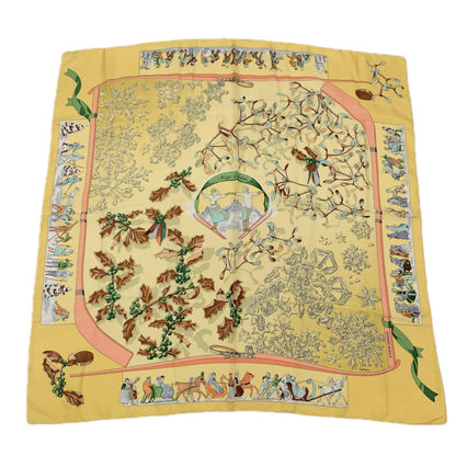 Hermes Carre 90 Neige D'antan Last Year's Snow Yellow Silk 100% Scarf