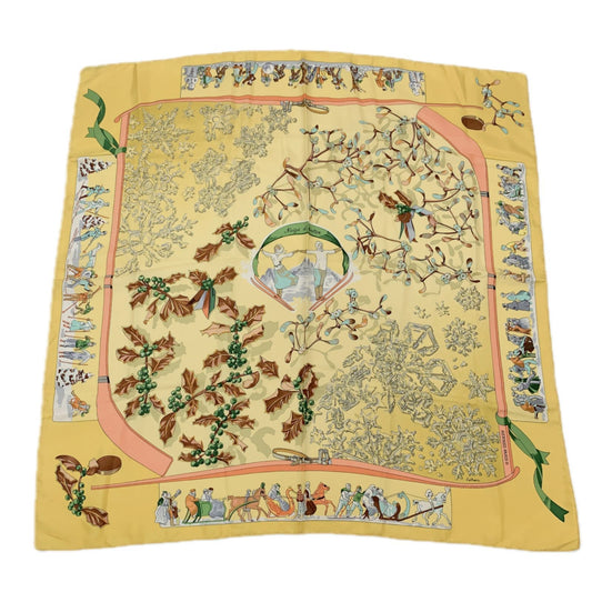 Hermes Carre 90 Neige D'antan Last Year's Snow Yellow Silk 100% Scarf