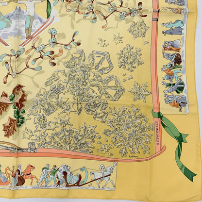 Hermes Carre 90 Neige D'antan Last Year's Snow Yellow Silk 100% Scarf — view 5