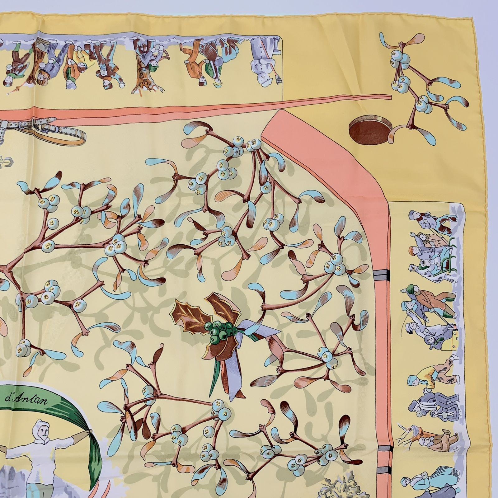 Hermes Carre 90 Neige D'antan Last Year's Snow Yellow Silk 100% Scarf — view 3