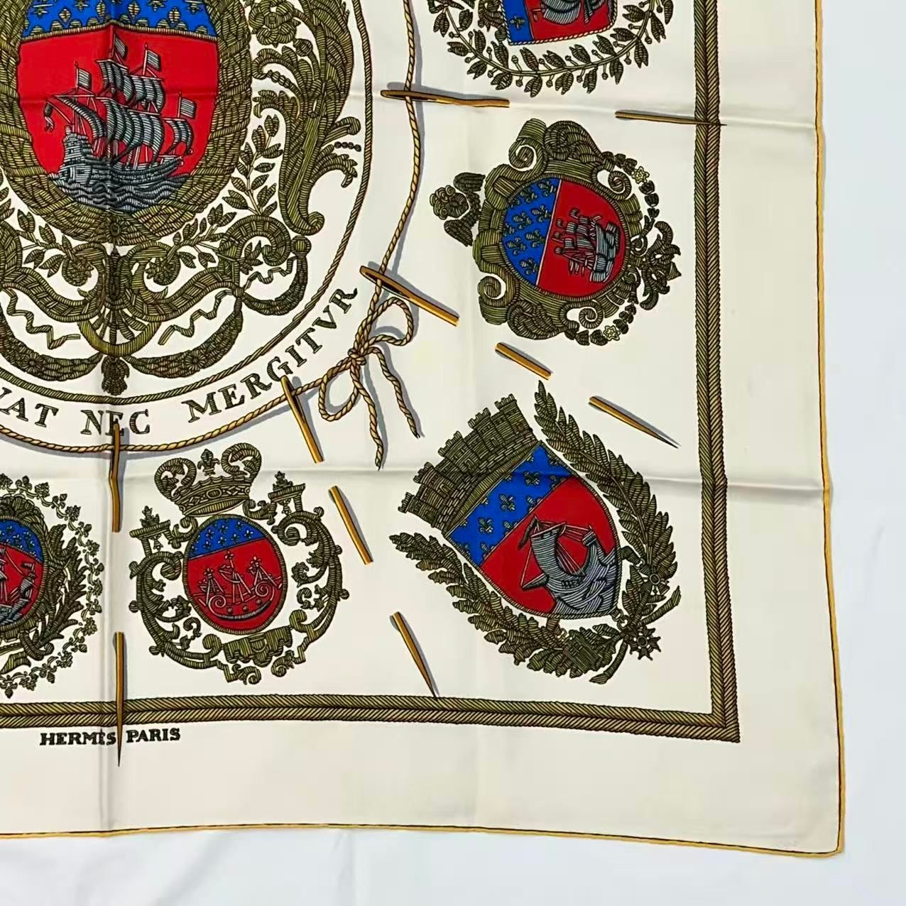 Hermes Carre 90 Scarf Silk les Armes de Paris Coat of Arms of White — view 3