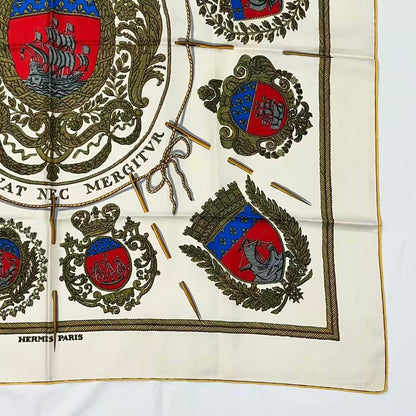 Hermes Carre 90 Scarf Silk les Armes de Paris Coat of Arms of White — view 3