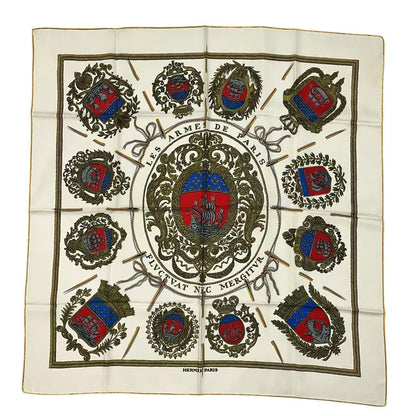 Hermes Carre 90 Scarf Silk les Armes de Paris Coat of Arms of White