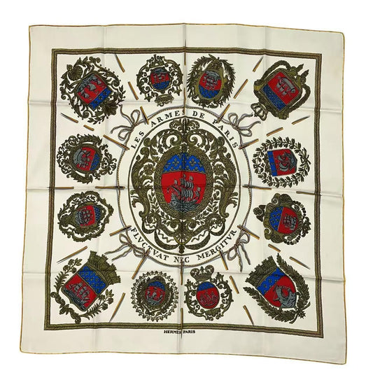 Hermes Carre 90 Scarf Silk les Armes de Paris Coat of Arms of White