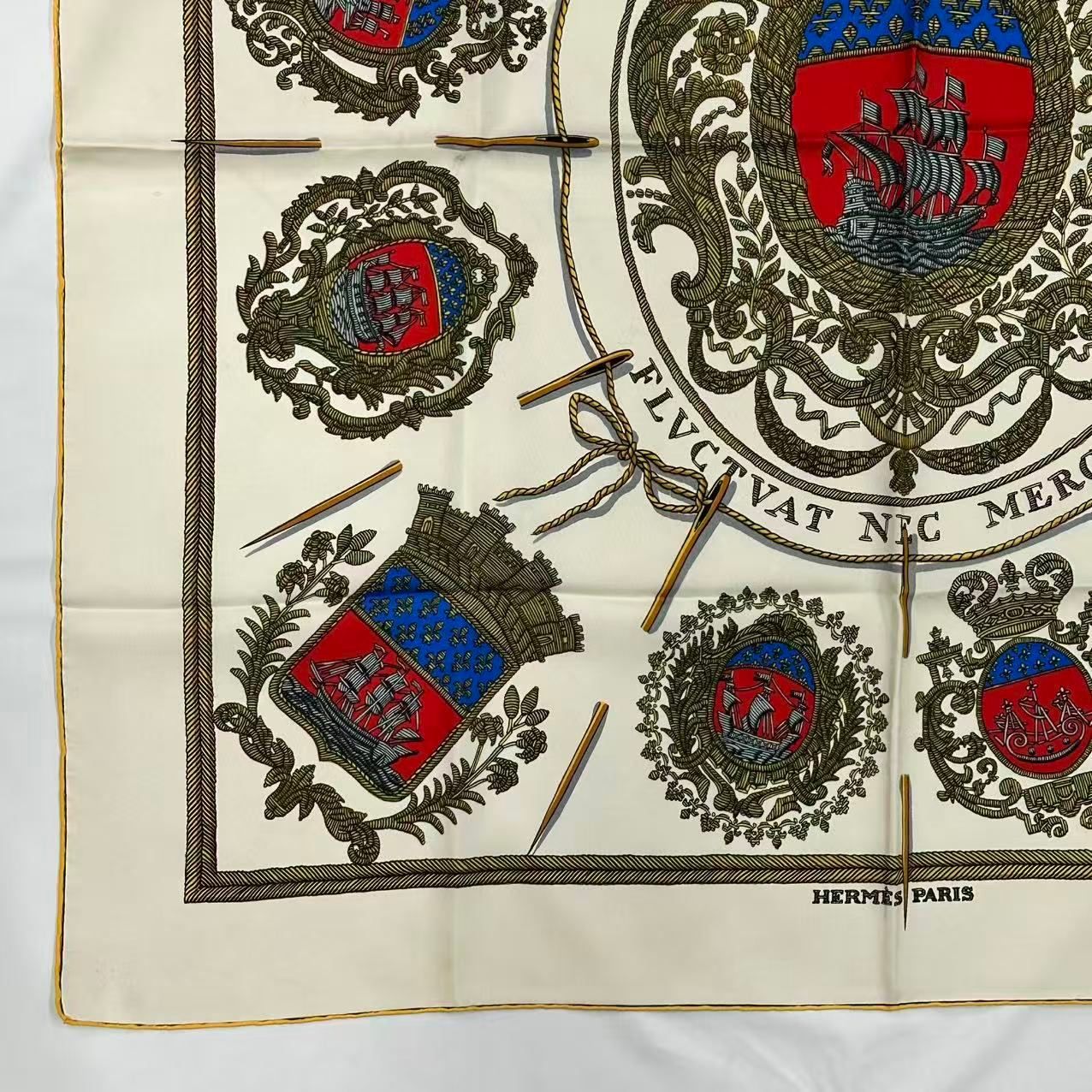 Hermes Carre 90 Scarf Silk les Armes de Paris Coat of Arms of White — view 5