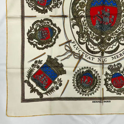 Hermes Carre 90 Scarf Silk les Armes de Paris Coat of Arms of White — view 5