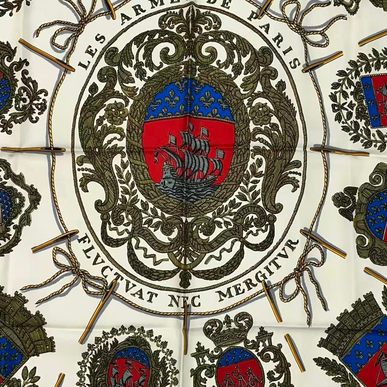 Hermes Carre 90 Scarf Silk les Armes de Paris Coat of Arms of White — view 4