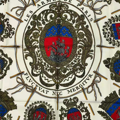 Hermes Carre 90 Scarf Silk les Armes de Paris Coat of Arms of White — view 4
