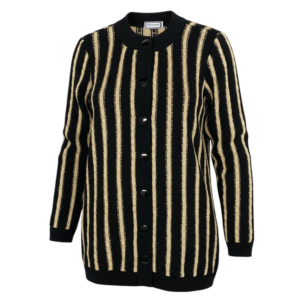 Saint Laurent Long Sleeve Knit Cardigan Tunic Length M Black Gold Wool