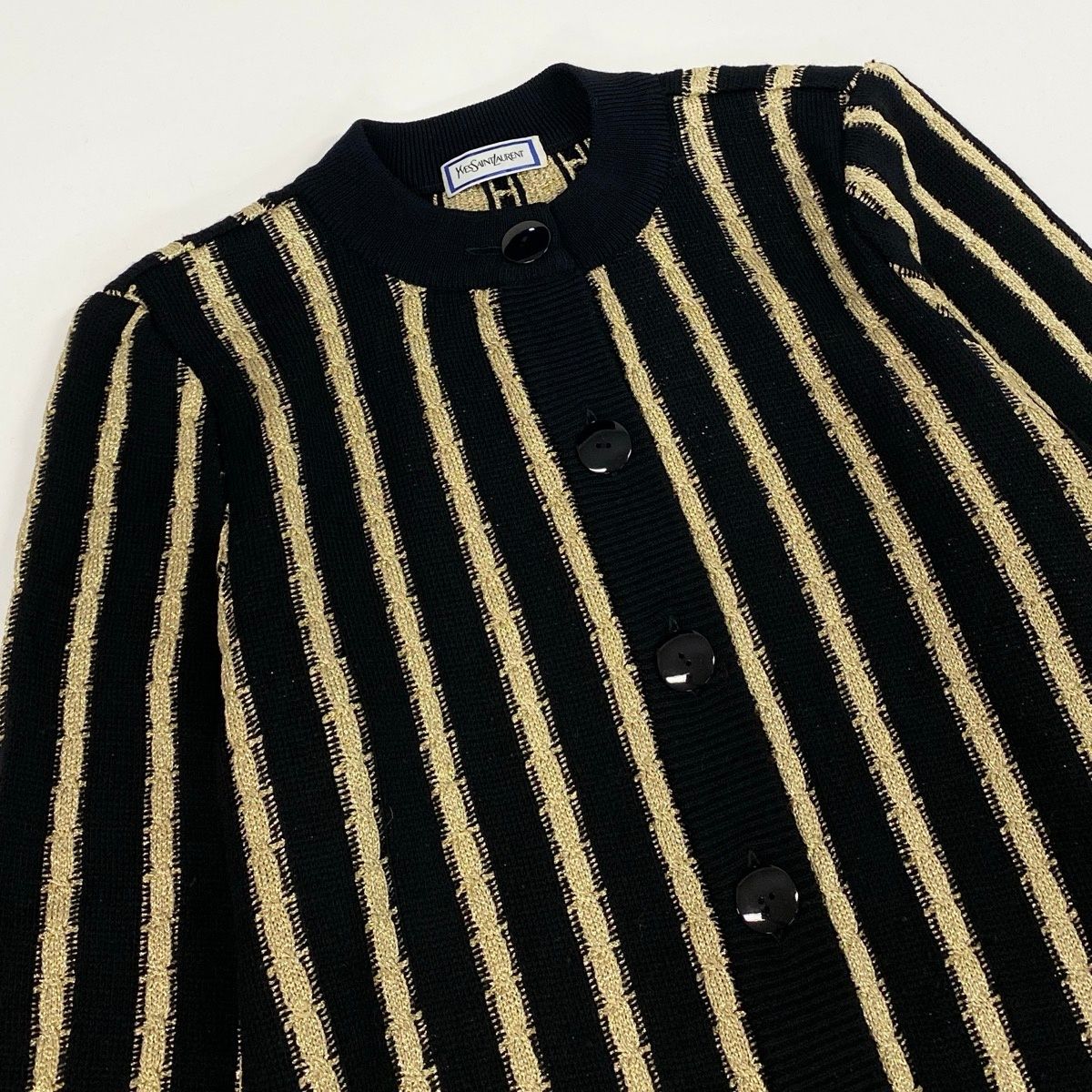 Saint Laurent Long Sleeve Knit Cardigan Tunic Length M Black Gold Wool — view 4
