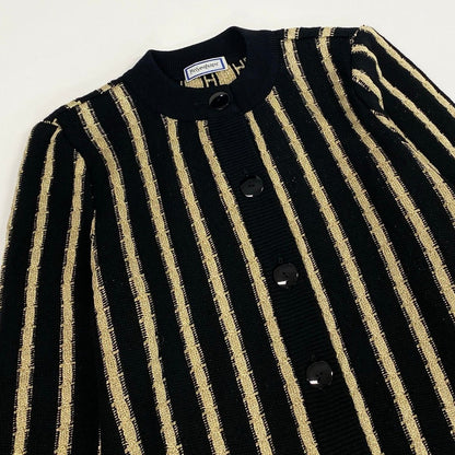 Saint Laurent Long Sleeve Knit Cardigan Tunic Length M Black Gold Wool — view 4