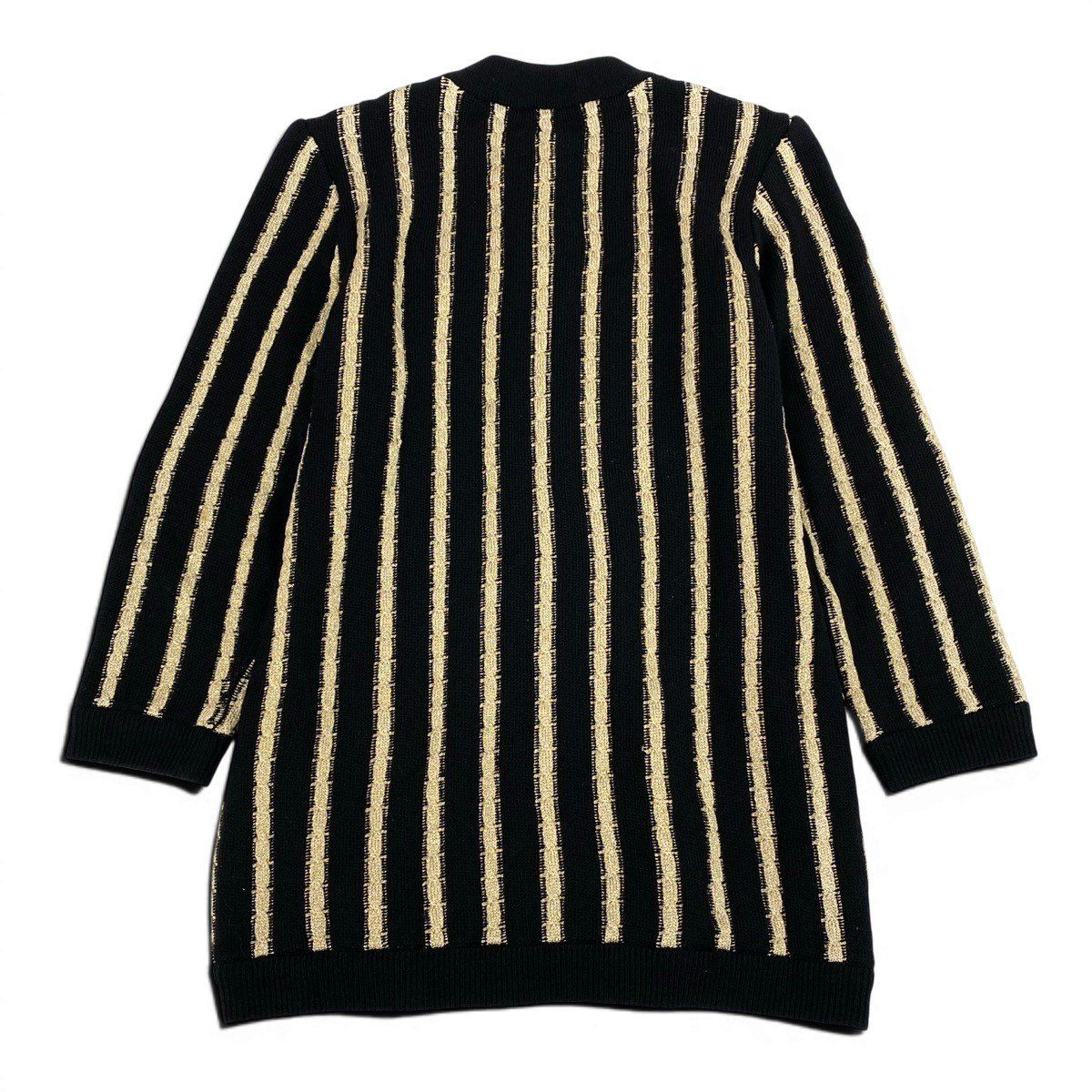 Saint Laurent Long Sleeve Knit Cardigan Tunic Length M Black Gold Wool — view 3