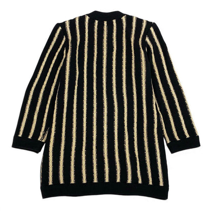 Saint Laurent Long Sleeve Knit Cardigan Tunic Length M Black Gold Wool — view 3