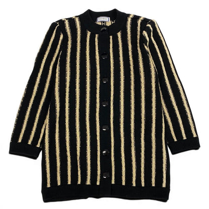 Saint Laurent Long Sleeve Knit Cardigan Tunic Length M Black Gold Wool — view 2