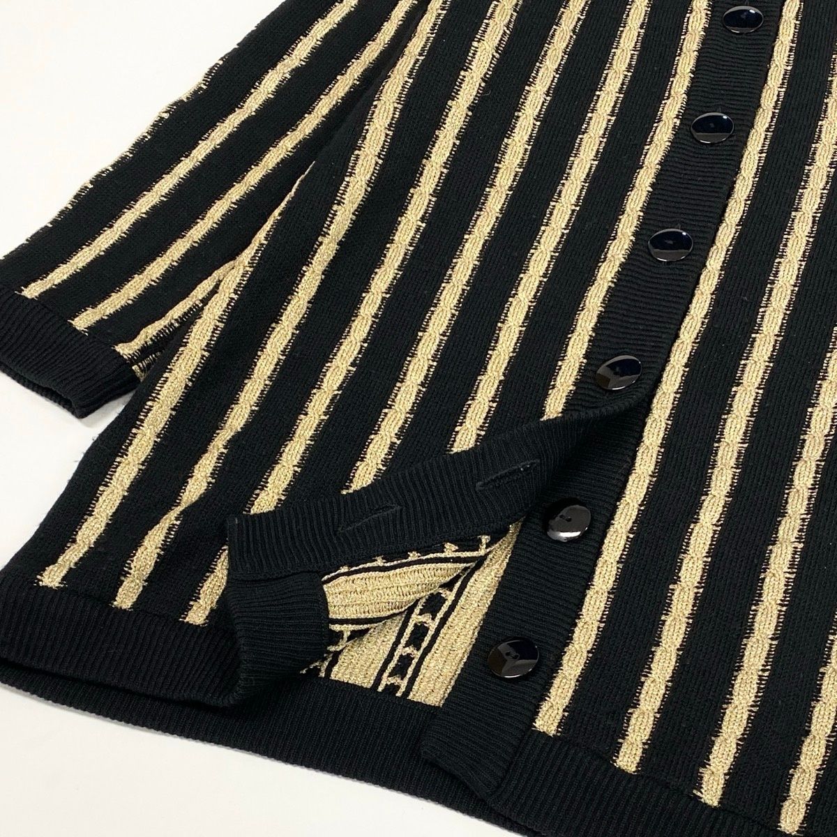 Saint Laurent Long Sleeve Knit Cardigan Tunic Length M Black Gold Wool — view 5