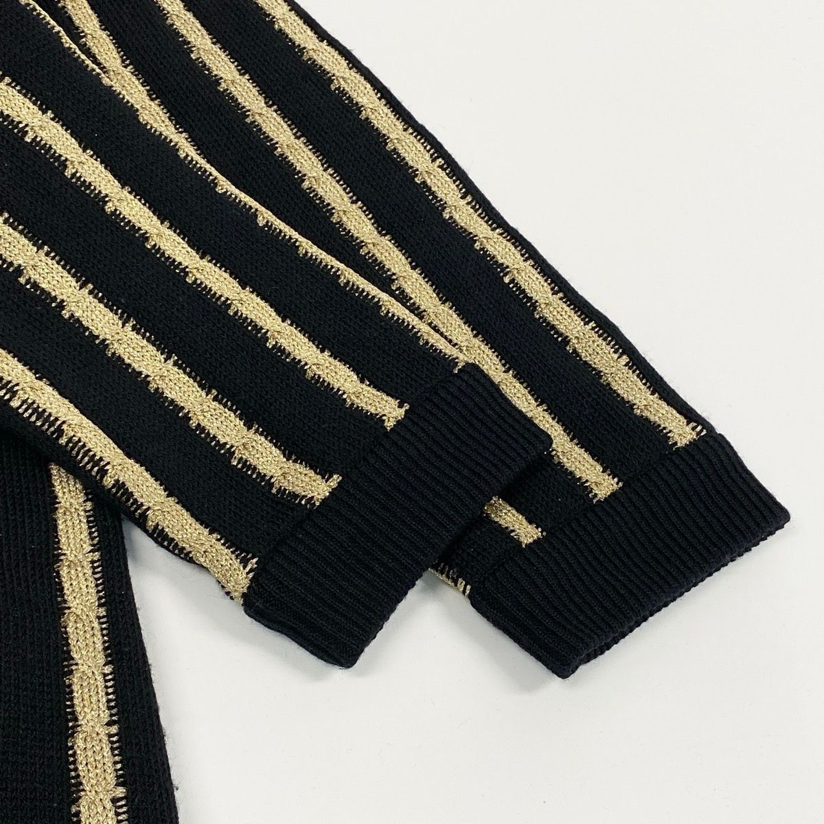 Saint Laurent Long Sleeve Knit Cardigan Tunic Length M Black Gold Wool — view 6
