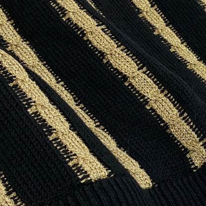 Saint Laurent Long Sleeve Knit Cardigan Tunic Length M Black Gold Wool — view 7