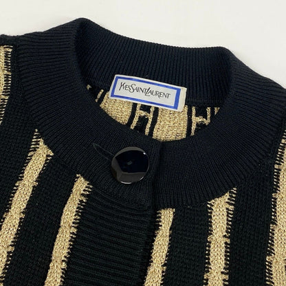 Saint Laurent Long Sleeve Knit Cardigan Tunic Length M Black Gold Wool — view 8